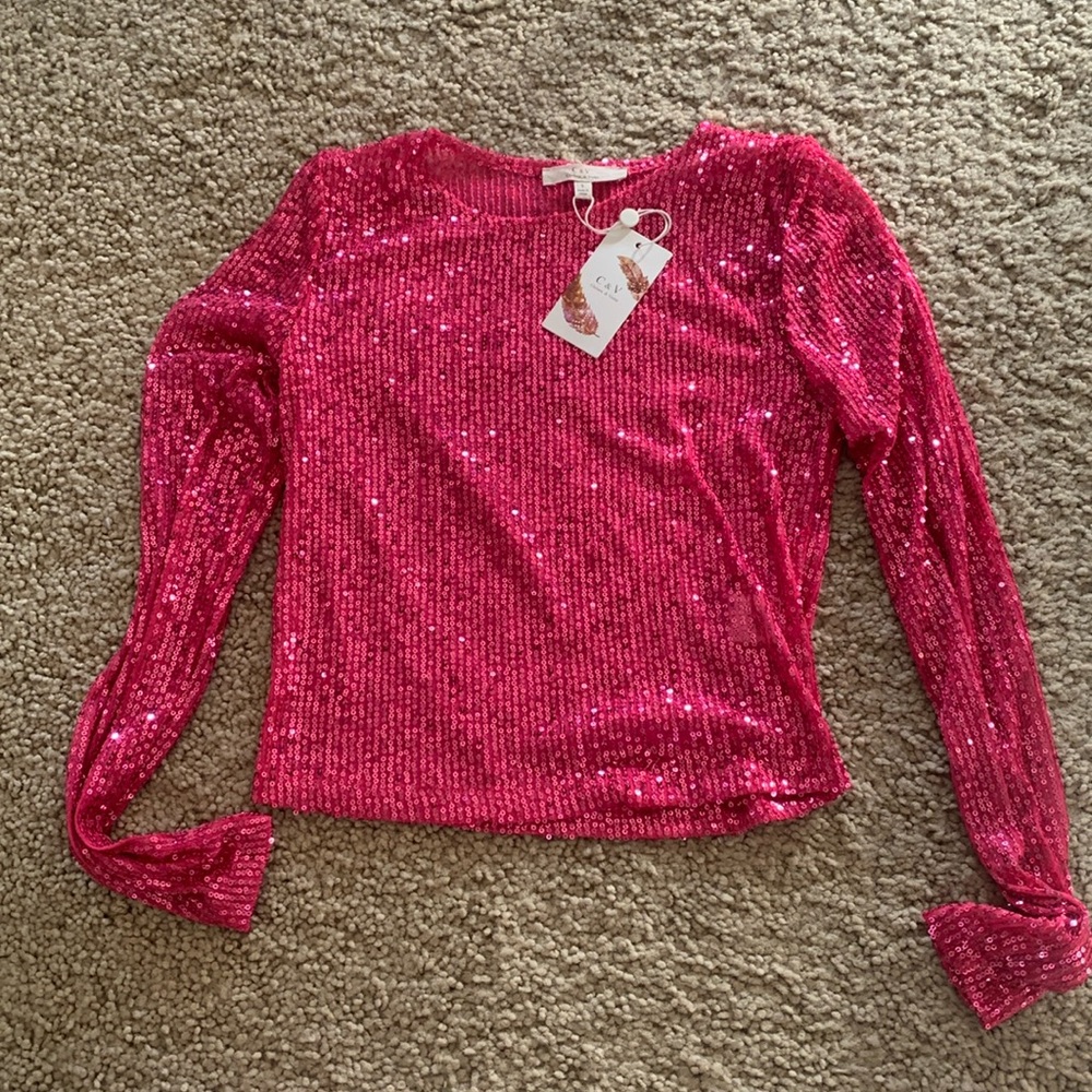 Chelsea & Violet Long Sleeve Cropped Sequin Top